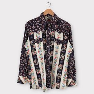 Vintage Miller Western Wear Purple Floral Shirt Men's 16-34 M/L Pearl Snap USA